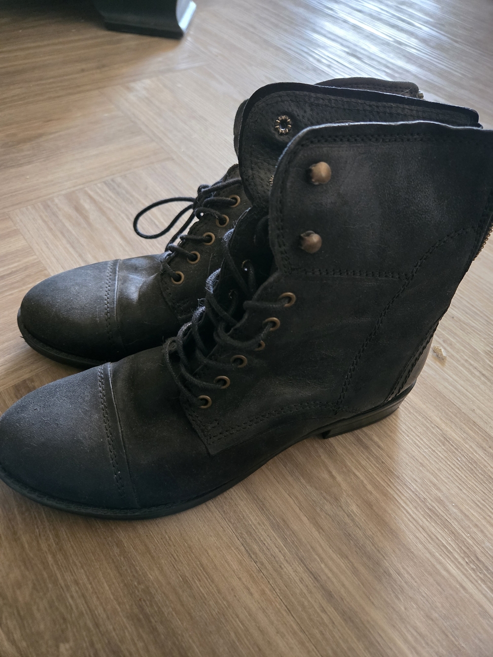 Women's Black Combat Boots - Classic Lace-Up Moto Style